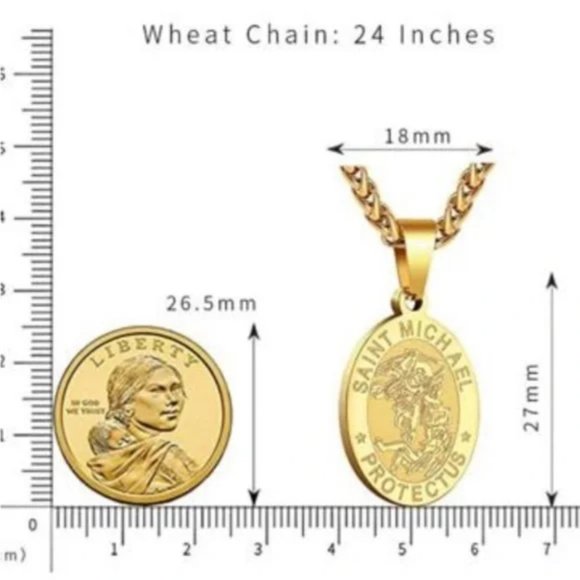 NEW Oval Stainless Steel Saint Christopher Necklace Saint Michael Gold Necklace - Picture 2 of 6